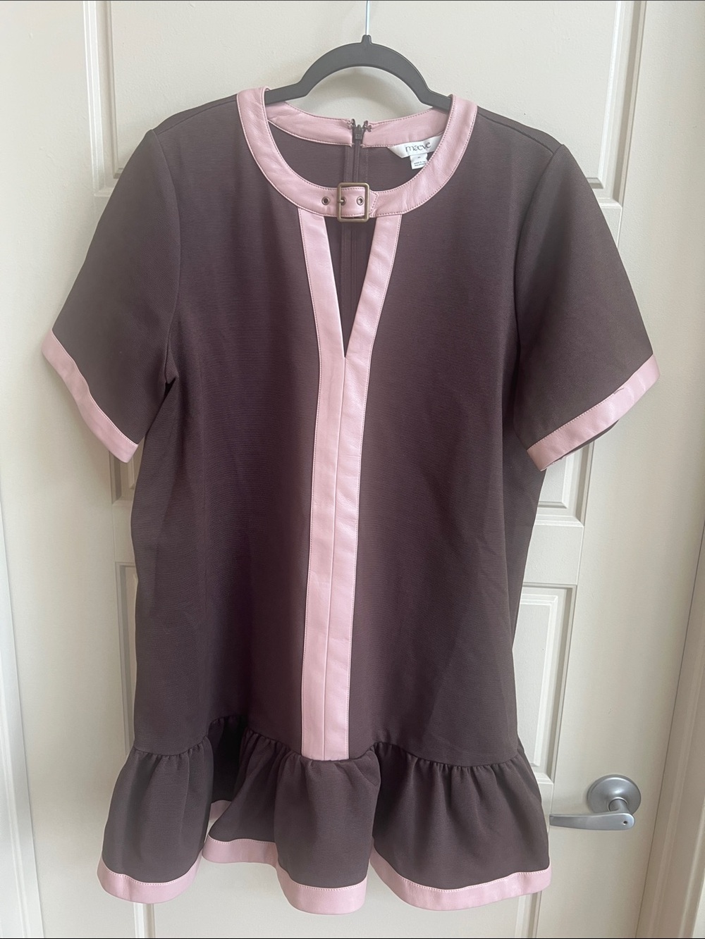 Anthropologie Maeve Mini Dress XL Colorblock LeatherTrim Drop-Waist fall winter